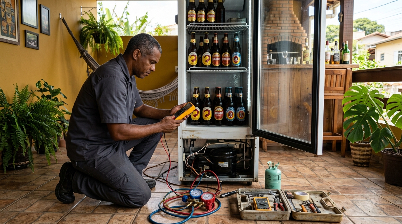 Manutenção da placa eletrônica de cervejeira no Parque Eldorado, Campinas‑SP