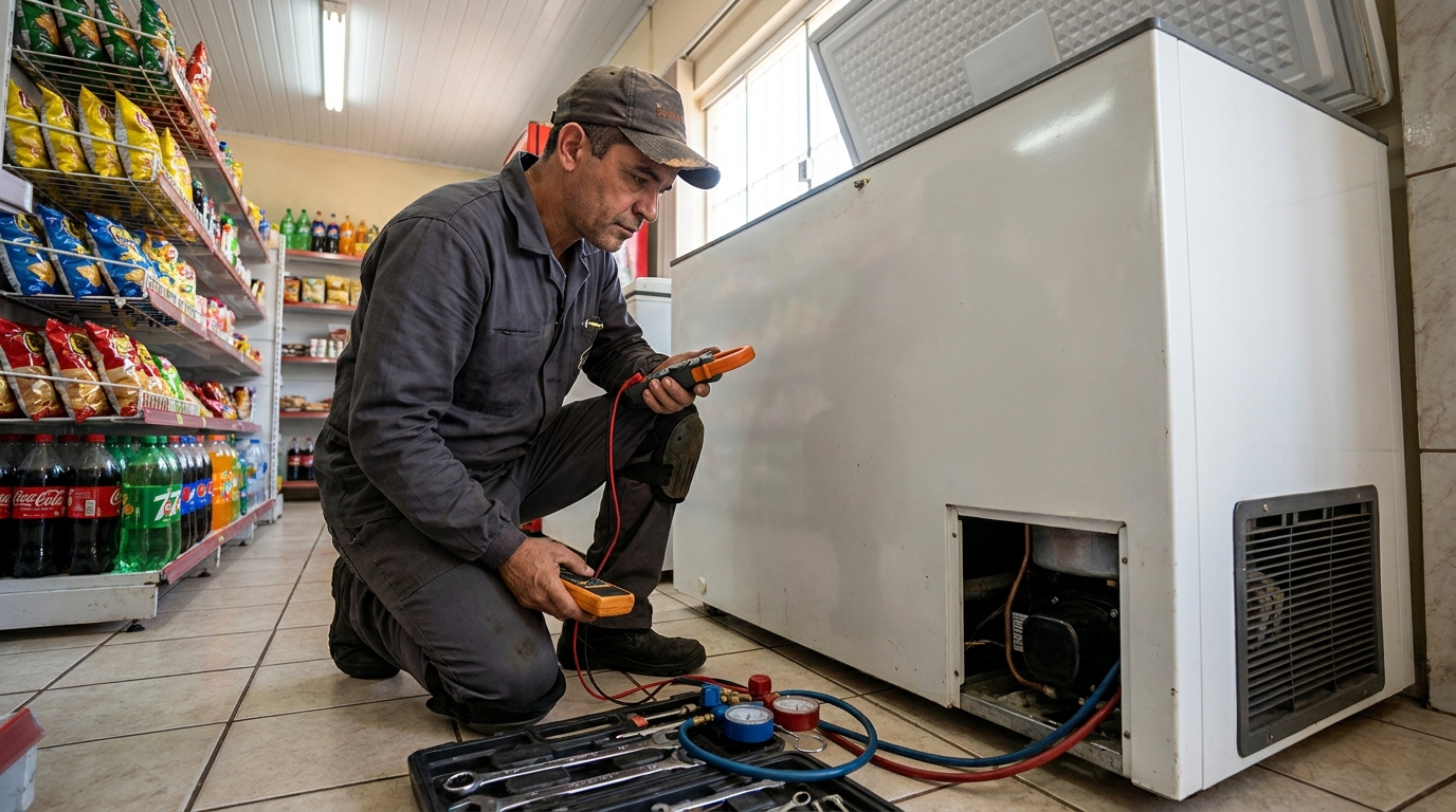 Reparo na placa eletrônica do freezer nas Colinas do Jambeiro, Campinas‑SP