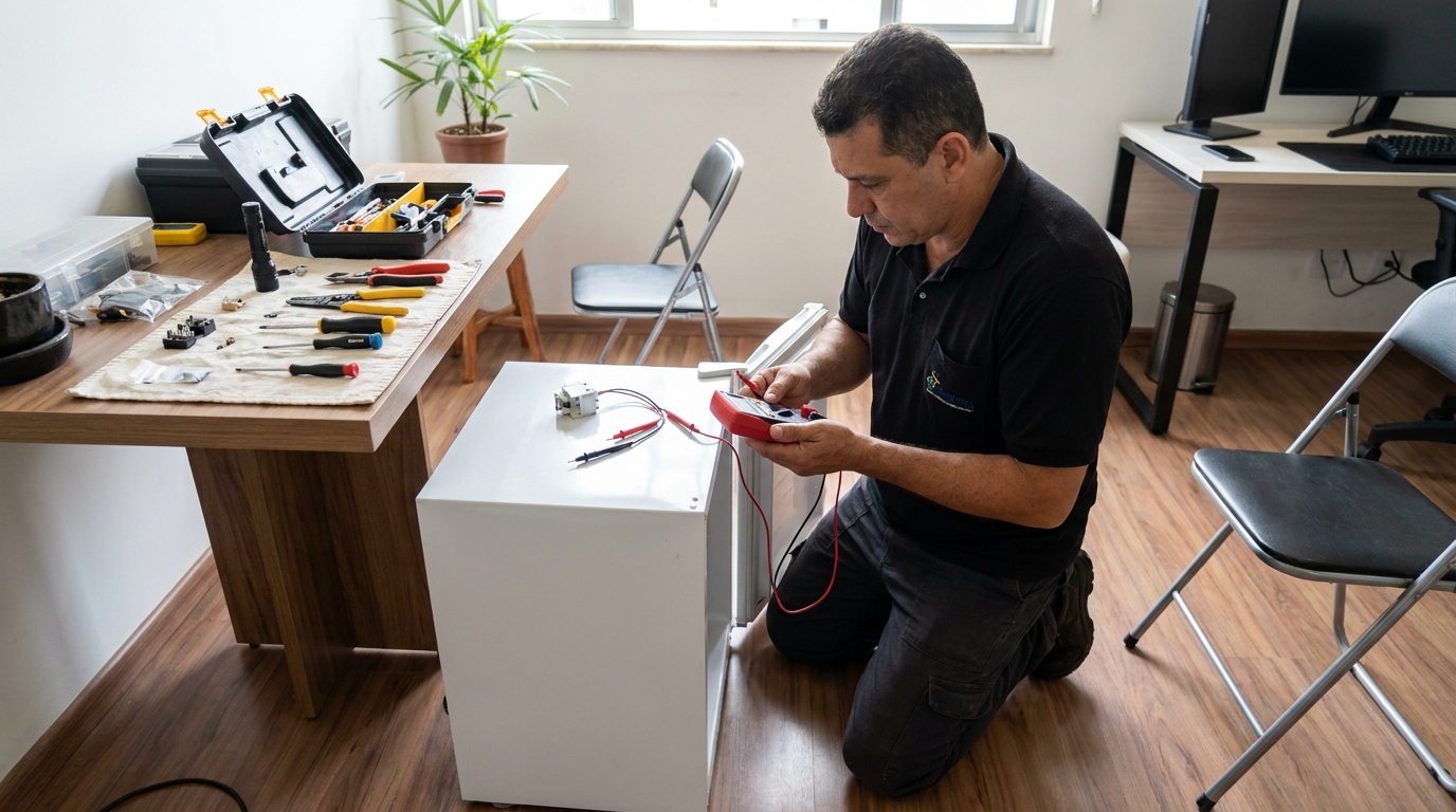 Reparo da placa eletrônica de frigobar nos Altos do Taquaral, Campinas‑SP